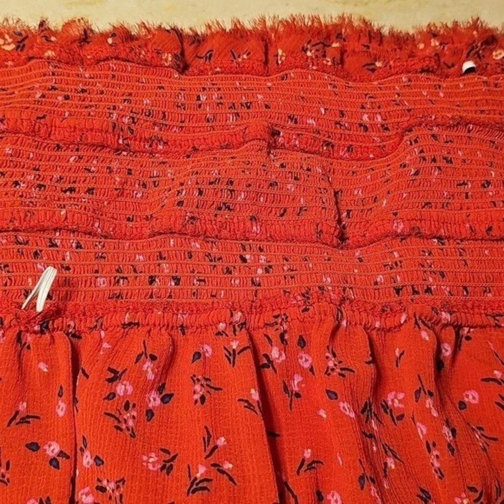 Free People Womens Tied Square Keyhole Neckline Red Floral Polyester Blouse M - Picture 8 of 8